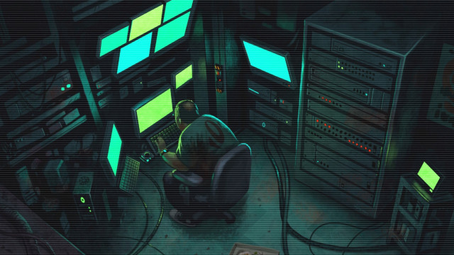 Computer room green lights person free wallpaper for desktop - medium preview image