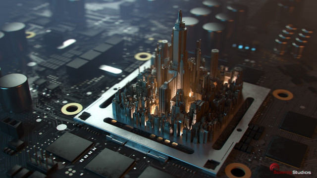 Motherboard city model surrounding parts free wallpaper for desktop - medium preview image
