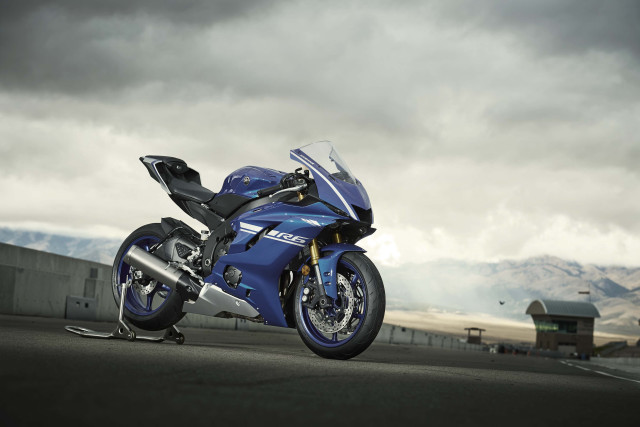 Blue motorcycle cloudy sky mountains free wallpaper for desktop - medium preview image