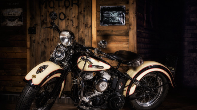 Motorcycle brick wall wooden door free wallpaper for desktop - medium preview image