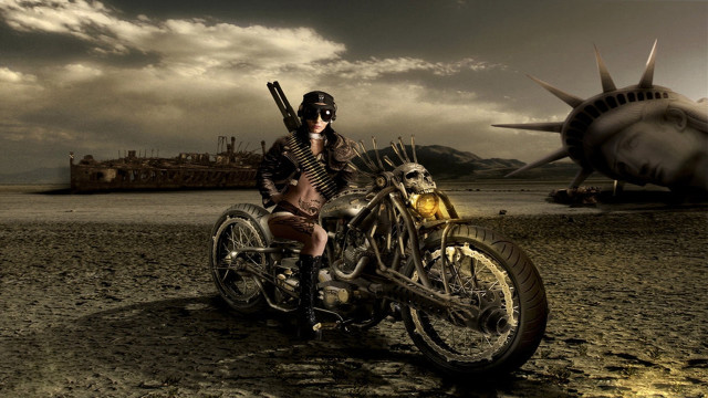 Man motorcycle statueofliberty diesel punk free wallpaper for desktop - medium preview image