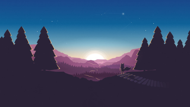 Landscape train forest night sunset free wallpaper for desktop - medium preview image