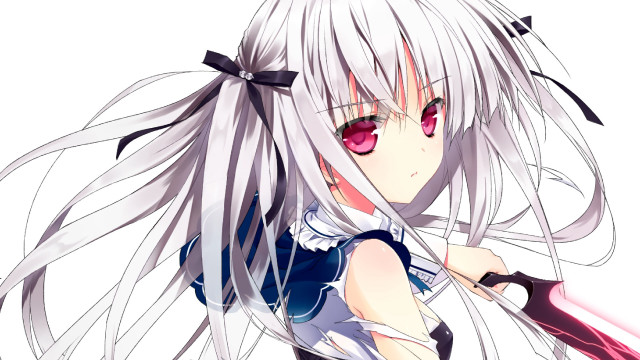 Anime girl white hair knife #2 free wallpaper for desktop - medium preview image