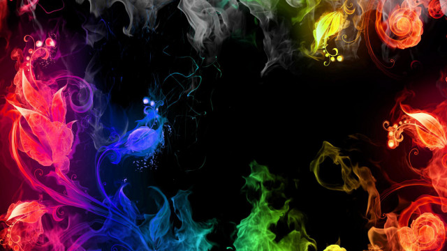 Colorful smoke flowers black background free wallpaper for desktop - medium preview image