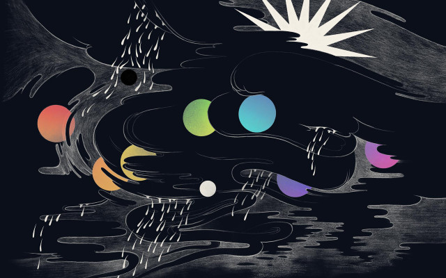 Black white dragon rainbow eyeball free wallpaper for desktop - medium preview image