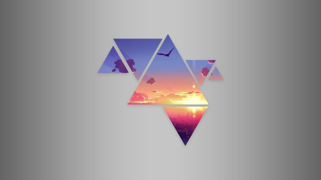 Sunset bird flying triangle shaped free wallpaper for desktop - medium preview image