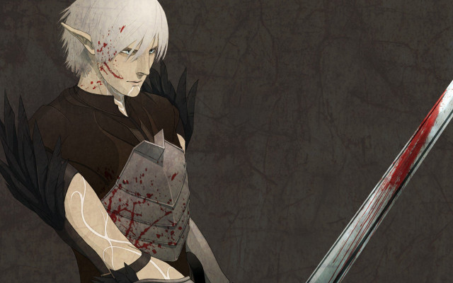 Man sword bloody face holding free wallpaper for desktop - medium preview image