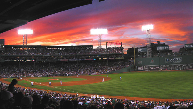 Baseball game sunset stadium crowd free wallpaper for desktop - medium preview image