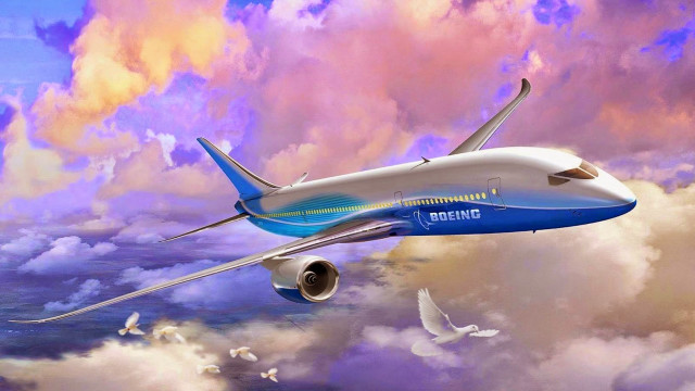 Blue white airplane flying sky #3 free wallpaper for desktop - medium preview image