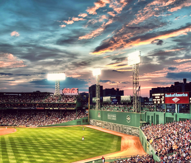Baseball stadium crowd sunset clouds free wallpaper for desktop - medium preview image