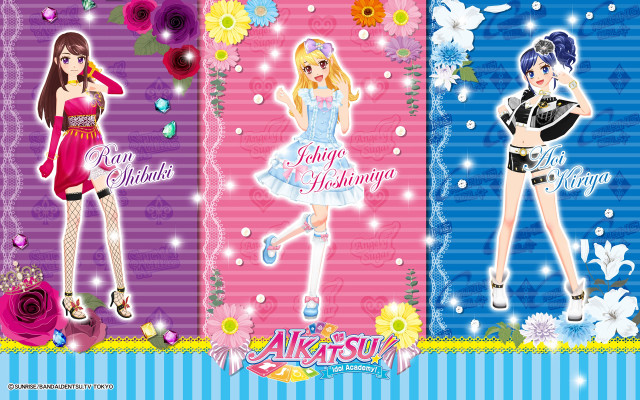 Anime girls blue pink background free wallpaper for desktop - medium preview image