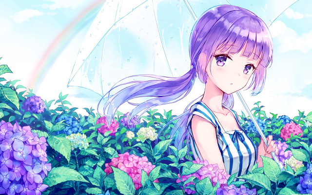 Long hair girl flower rainbow free wallpaper for desktop - medium preview image