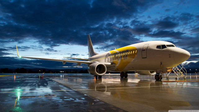 Jetliner airport tarmac night cloudy free wallpaper for desktop - medium preview image