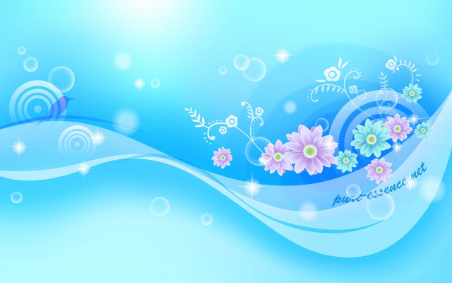 Blue background flowers bubbles side free wallpaper for desktop - medium preview image