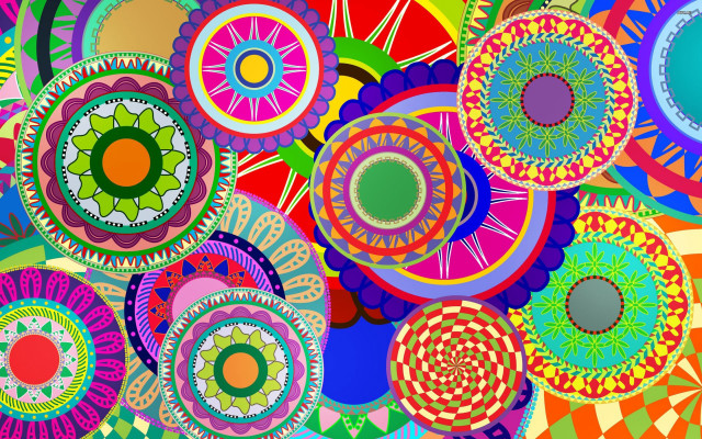 Colorful painting circles flowers white free wallpaper for desktop - medium preview image