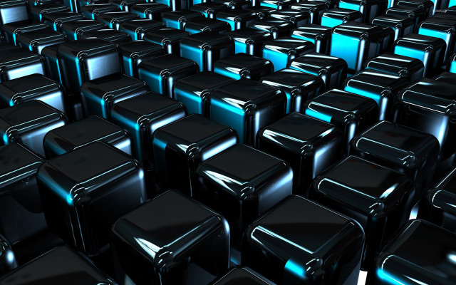 Shiny black cubes blue lights free wallpaper for desktop - medium preview image