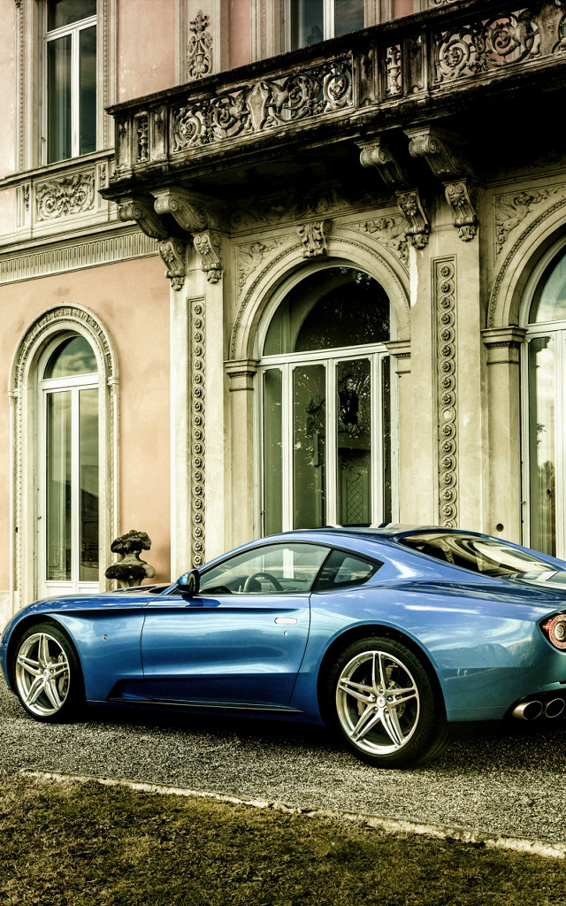 Blue sports car building balcony free wallpaper for mobile - medium preview image