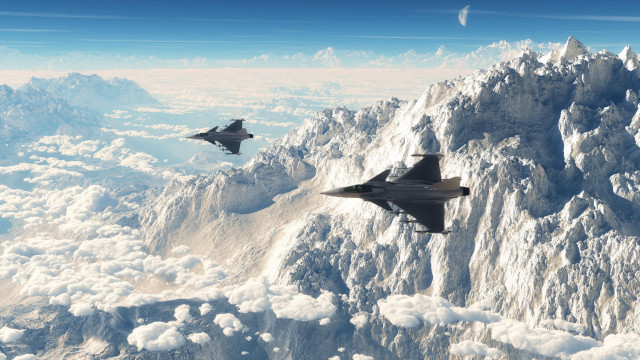 Fighter jets mountain range sky free wallpaper for desktop - medium preview image