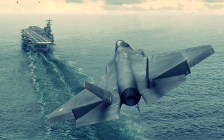 Military jet ocean ship background - donald sherwood free wallpaper