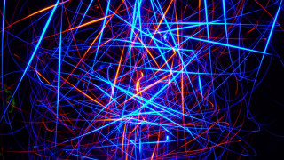 Blue red lights dark background - chiharu shiota free wallpaper