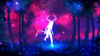 Deer forest stars trees painting - hue free wallpaper
