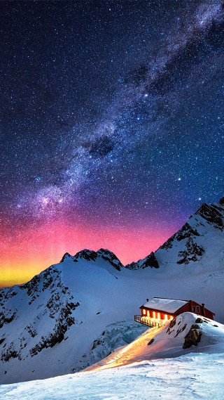 Cabin snow night sky stars - the roof free wallpaper for mobile