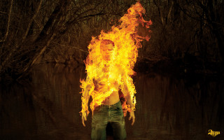 Man standing water fire fireball - hyper real free wallpaper