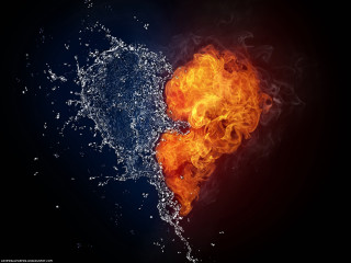 Fire water heart splash black - object free wallpaper