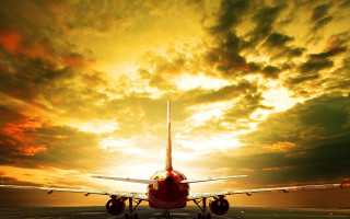 Plane runway sunset time beautiful - sunset time free wallpaper