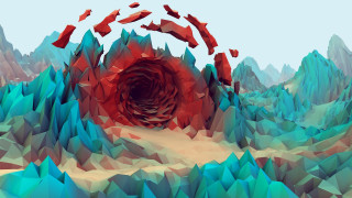 Red blue vortex mountain landscape - low free wallpaper