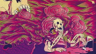 Skeleton cigarette flowered background painting - a cigarette in front free wallpaper