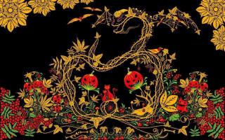 Black background floral border snake - floral free wallpaper