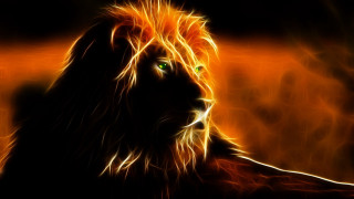 Glowing lion green eyes fire - photorealistic imagery free wallpaper