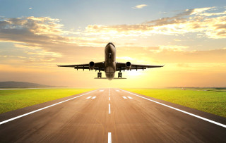 Jetliner sunset runway landing airplane 3 - a landing free wallpaper