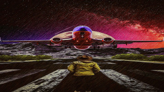 Runway view plane takeoff astronaut - affinity photo free wallpaper