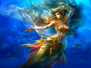 Mermaid fish hand painting artwork - fantasy artwork free wallpaper