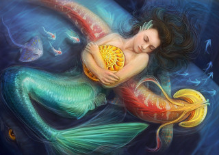 Mermaid yellow shell fish mouth - amy sol free wallpaper