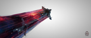 Spaceship flying sky red blue - a space ship free wallpaper for desktop