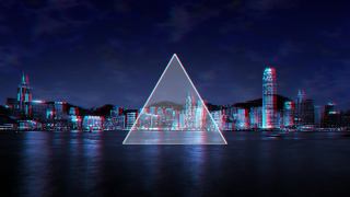 Large triangle object water city - synthwave style free wallpaper for desktop