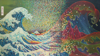 Colorful wave painting artistic surface - kinetic pointillism free wallpaper