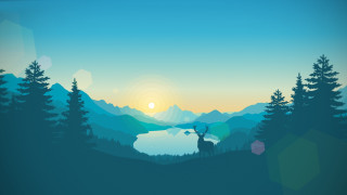 Deer forest sunset lake mountains - surreal design free wallpaper