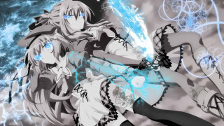 Anime girls blue eyes glowing - a blue light in the middle of the image free wallpaper