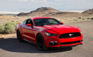 Red mustang desert road mountains - a red mustang mustang free wallpaper for desktop