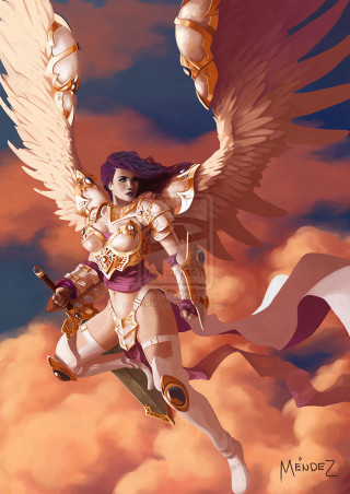 Woman wings flying sword air - free fantasy wallpaper for mobile