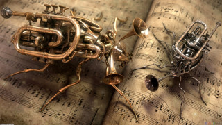 Bug music trumpet surreal clock - surreal photography free wallpaper for desktop