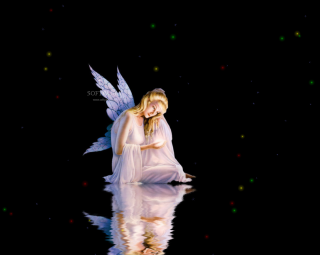 Fairy sitting water wings reflection - reflective free wallpaper