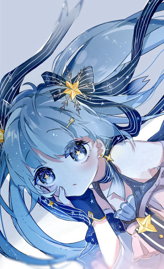 Anime girl blue hair stars - her shoulder free wallpaper for mobile