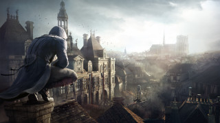 Man hooded suit ledged cityscape - cedric seaut keos masons free wallpaper