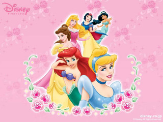 Princesses pink background roses stars - a group of princesses free wallpaper