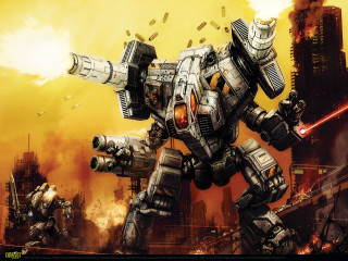 Robot laser gun city yellow - a yellow sky free wallpaper